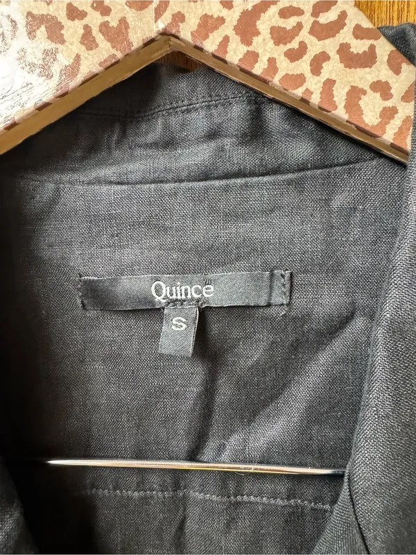 Quince 100% European Linen Button Front Short Sleeve Tie Midi Dress Black Small - Image 6
