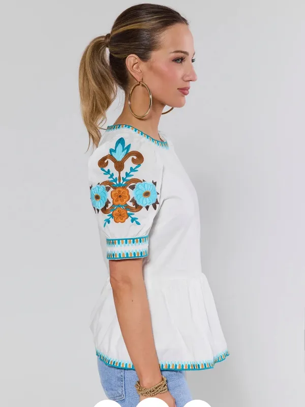 Avara Eileen White Embroidered Peplum Top Size XS NWT - Image 2
