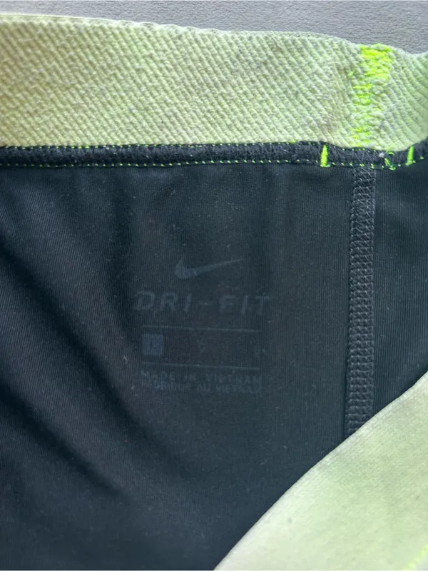 Nike Women's Black Bike Shorts with Lime Waistband - Image 2