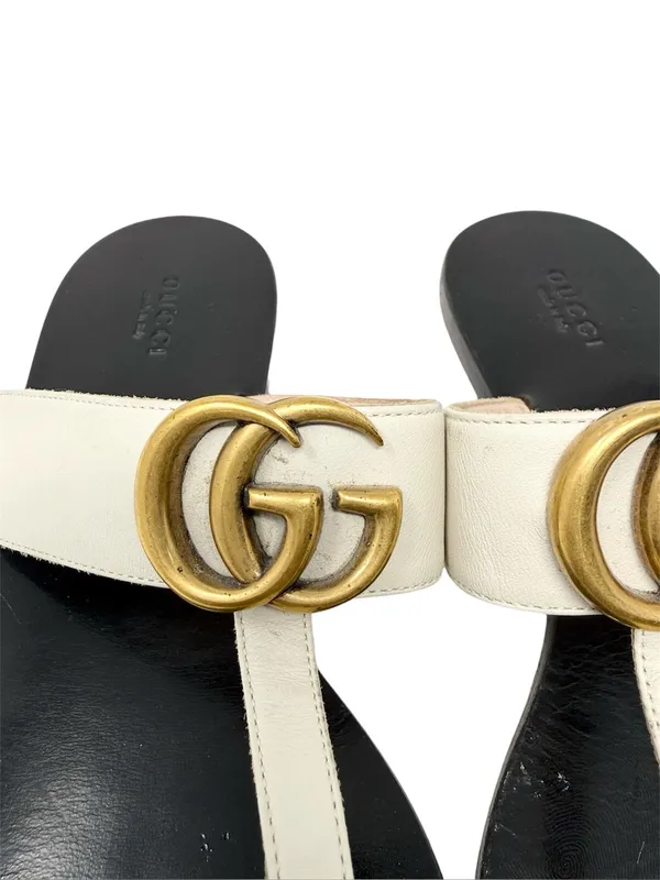 Gucci Marmont GG Thong Sandals Mystic White Flat Slide Flip Flops EU Size 39.5 - Image 6