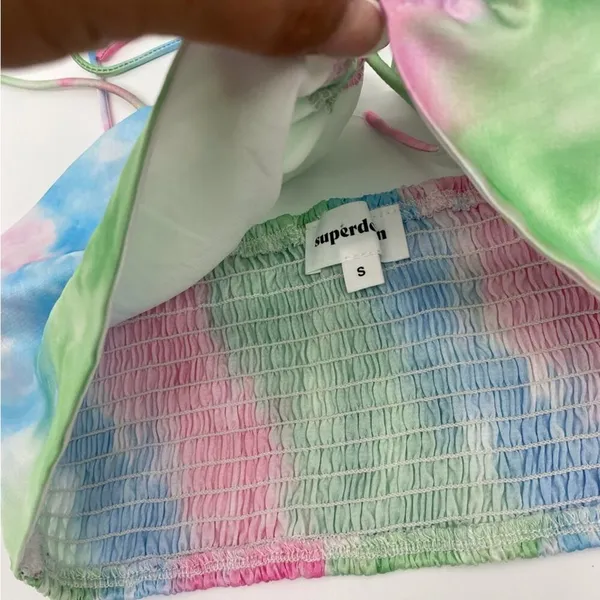 Revolve Superdown Laurena Tie Front Top in Pink Multi Tie Dye Strappy Crop Top S - Image 4