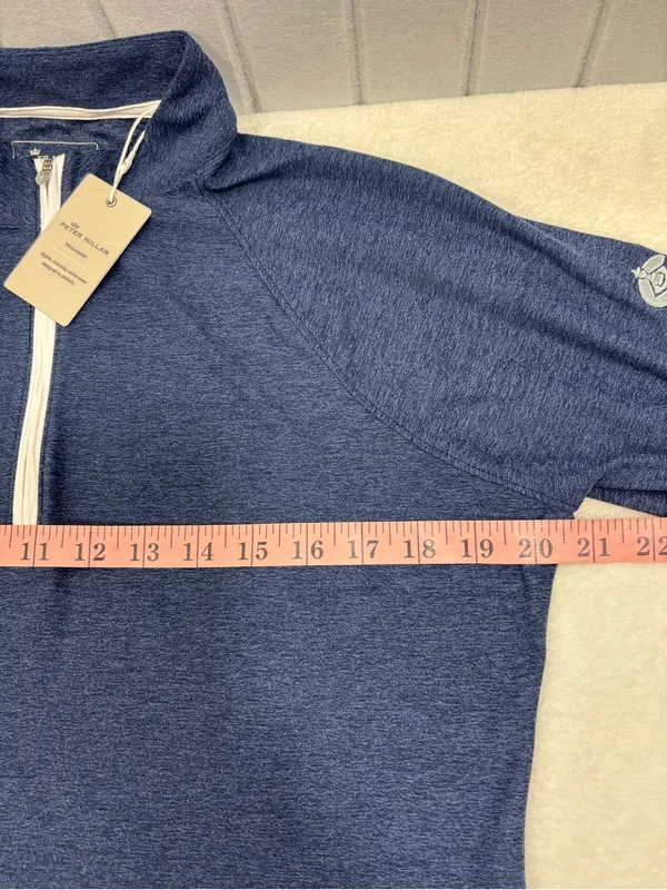 Peter Millar Navy Quarter-Zip Pullover White Trim Performance Top Size L NWT - Image 12