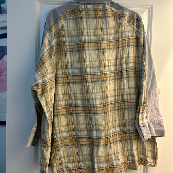 Altar'd State plaid button-up shirt with a distressed, worn-in look - Image 2