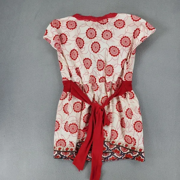 Papaya Tunic Top Womens M White Red Floral Lace Trim Boho Cap Sleeve Babydoll - Image 3