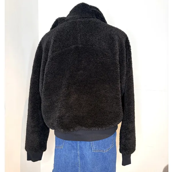 Lululemon Textured Fleece 1/2 Zip Hoodie Women 12 Black LW3FLRS NWT Plush Cozy - Image 5