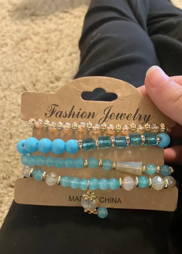 Turquoise Bohemian Multilayer Beaded Stackable Bracelet Set. Blue - Image 2