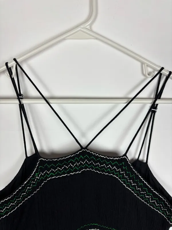 Anthropologie Maeve Dress Size 4 Black Embroidered Strappy Fit Flare Boho Gauze - Image 6
