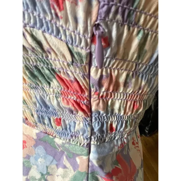 Astr Puff Sleeve Smocked Bust Midi Pastel Print Floral Dress Size Small - Image 7
