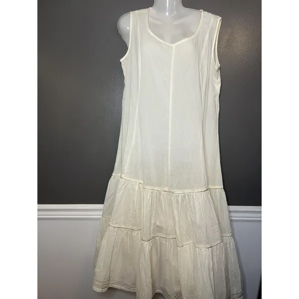 Source Unknown White Tiered Flowy Maxi Dress Womens 36 Sleeveless V Neck Boho Summer Casual - Image 2