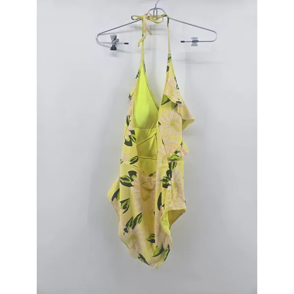 Aerie‎ Swim One Piece Womens Medium Yellow Floral Sunflower Ruffle Cutout Halter - Image 2