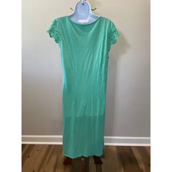 Talbots Cotton Embroidered Boho Dress Size M Light Soft Green - Image 2