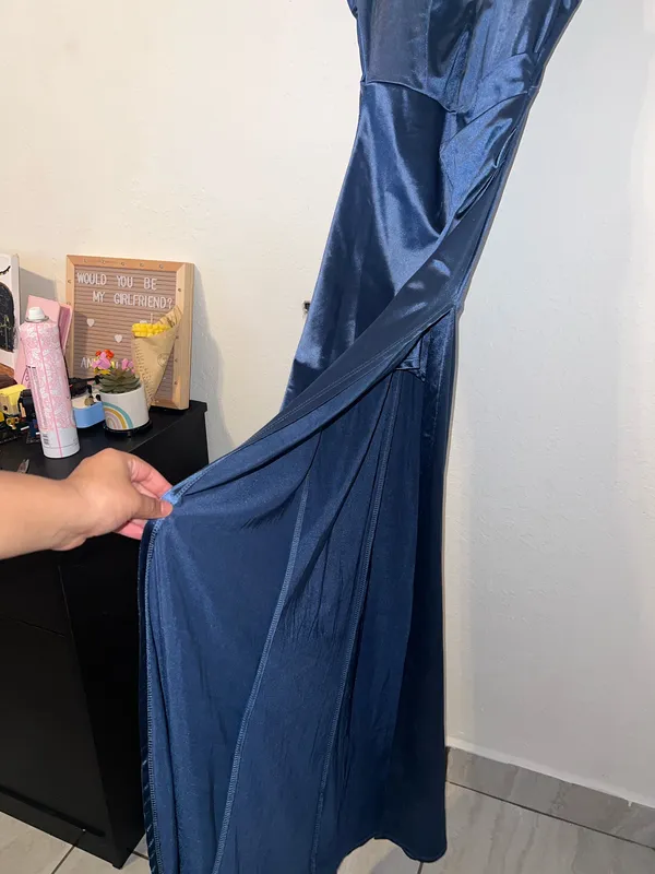 Emerald Sunday navy blue satin maxi elegant dress - Image 3