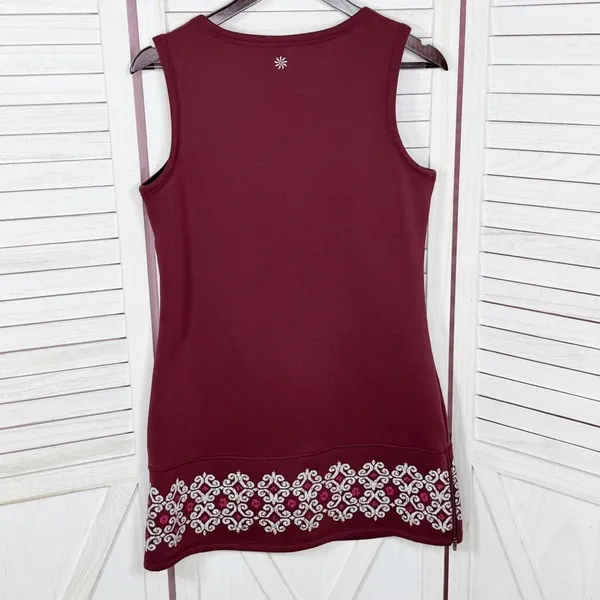 Athleta Sleeveless Tunic Fleece‎ Lined Scuba Knit Dress Maroon Small - Image 9