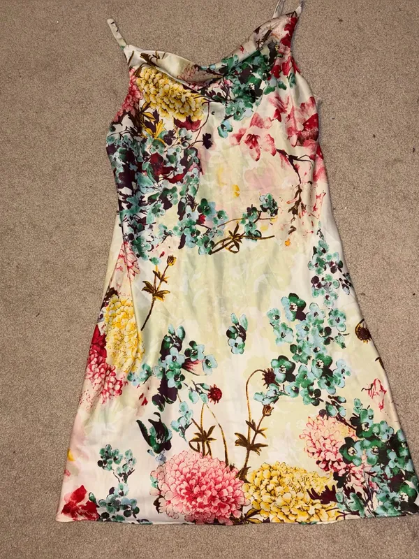 Natori Abstract Floral Satin Cowl Neck Slip Dress Women Sz XL - Image 2