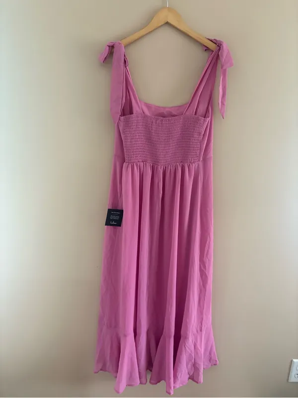 Lulus Summer Invite Pink Tie-Strap Tiered Midi Dress Size XL Sleeveless Cocktail - Image 4