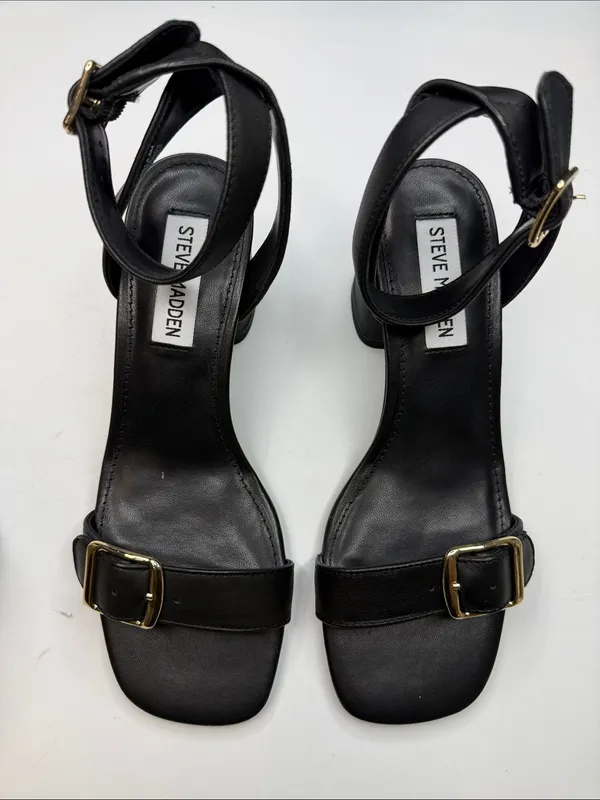 Steve Madden Women's Mindi Black Leather Sandals with Buckle Size 6.5 - Image 2
