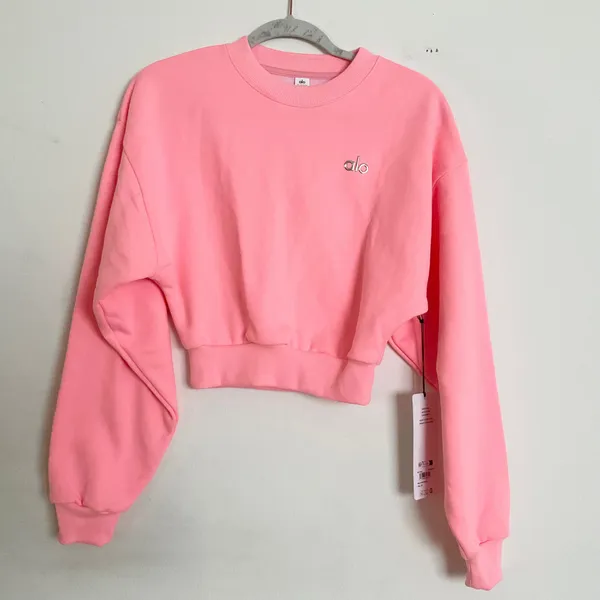 Alo Yoga Cropped Accolade Crewneck Neon Bubblegum XS - Image 2