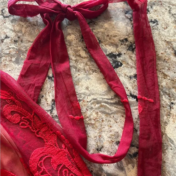 Red Lace Dress AUDINE Southern Fried Chics Antique Lace Western Boho Prom Sz M - Image 8