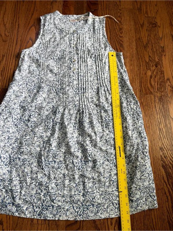 Faherty Isha Dress XS Cream Imma Floral Linen Blend Pintuck Mini Dress NWOT - Image 11