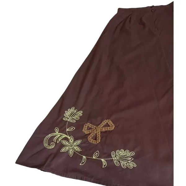 Vintage 90s Y2K Whimsigoth Brown Embroidered A-Line Maxi Skirt Cottagecore Sz 10 - Image 15