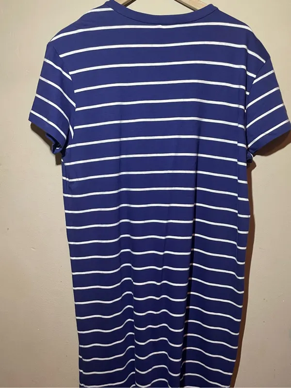 Ralph Lauren Blue & White Striped Maxi Dress with Red Logo, zipper detail-large - Image 2