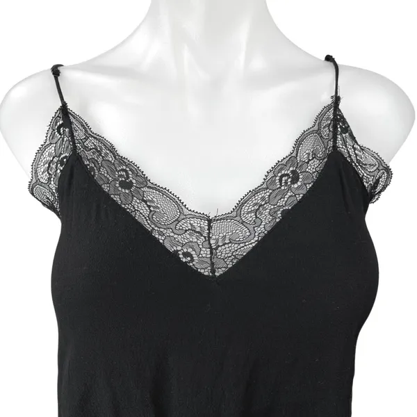 Aritzia Wilfred Free Black Floral Lace Trim Sleeveless Cami Crop Tank Top Size S - Image 3