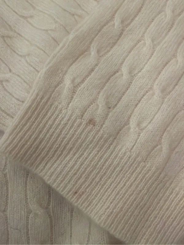 Sigrid Olsen Light Cream Cable-Knit Crewneck Sweater - Image 3