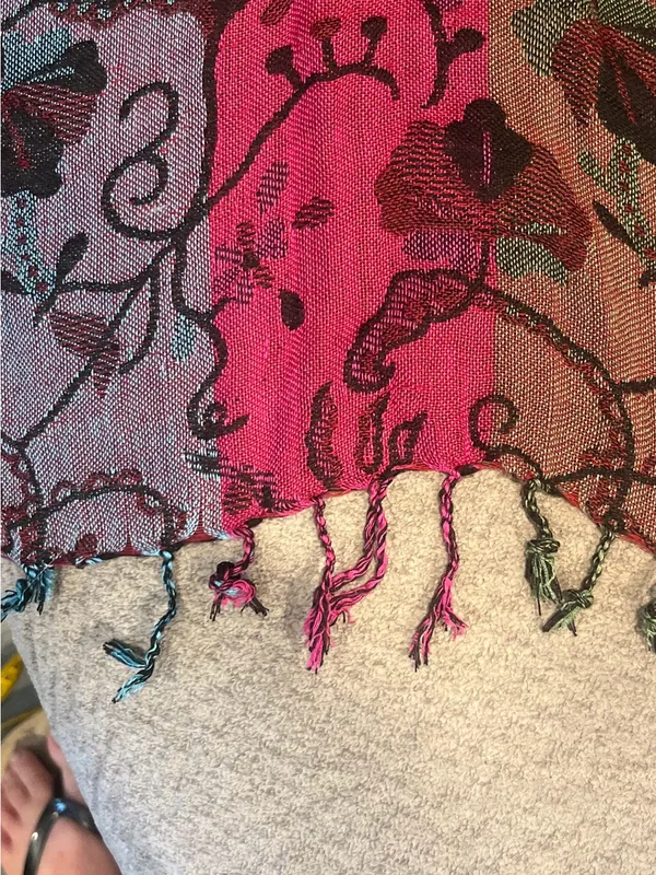 World Market Dark Floral Shawl Scarf Fringe Neck Warmer - Image 6