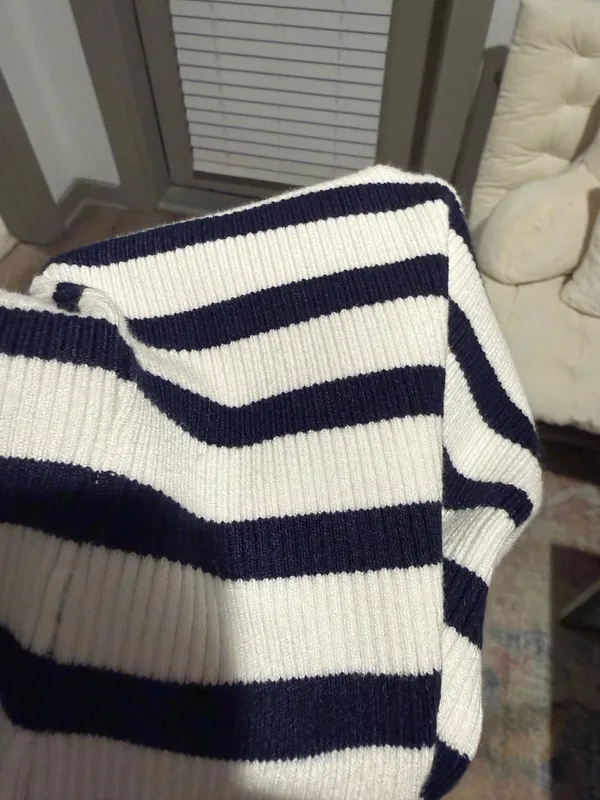Edikted Maxi Navy White Stripe Knit Dress - Image 4