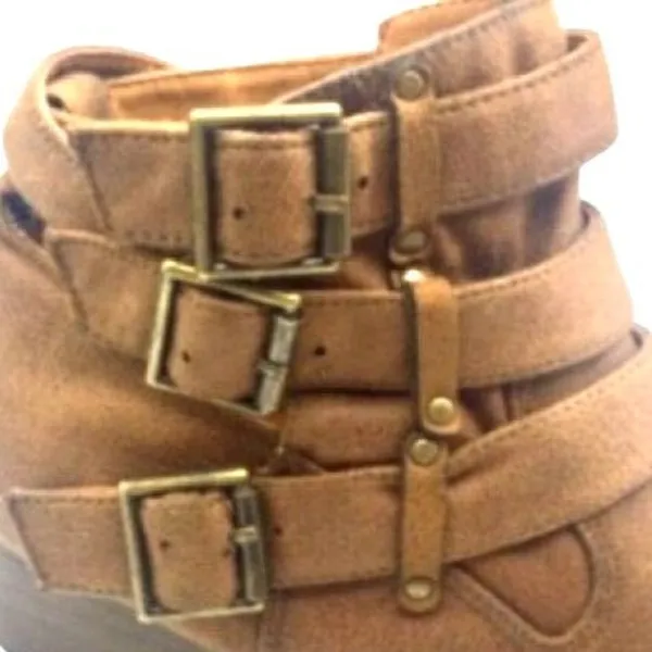 Coconuts by Matisse Steampunk Ankle Booties Size 7.5 Buckle Boots Block Heel Light Brown Western - Image 6
