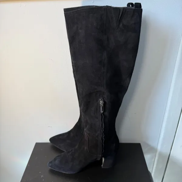 Sam Edelman Black Suede Knee‎ High Block Heel Pointed Toe Thora Boots Womens 6 - Image 7