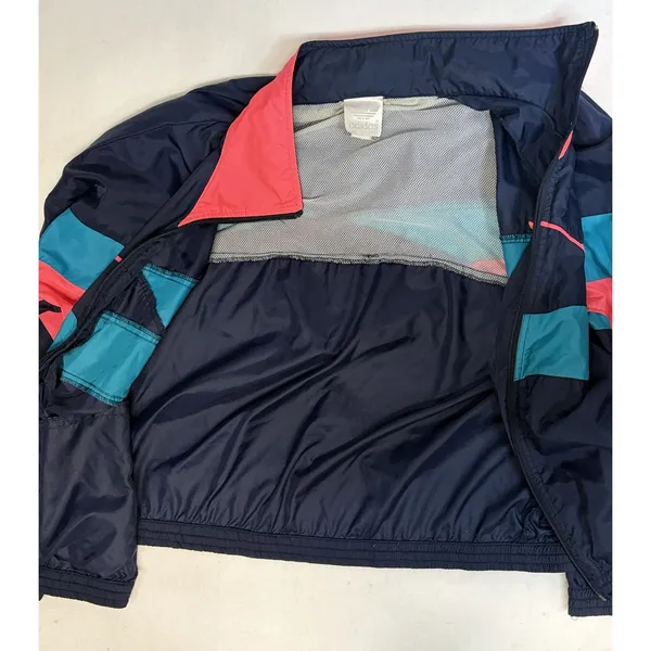 Vintage Adidas Windbreaker Jacket Navy Pink Teal Colorblock Trefoil Large - Image 7
