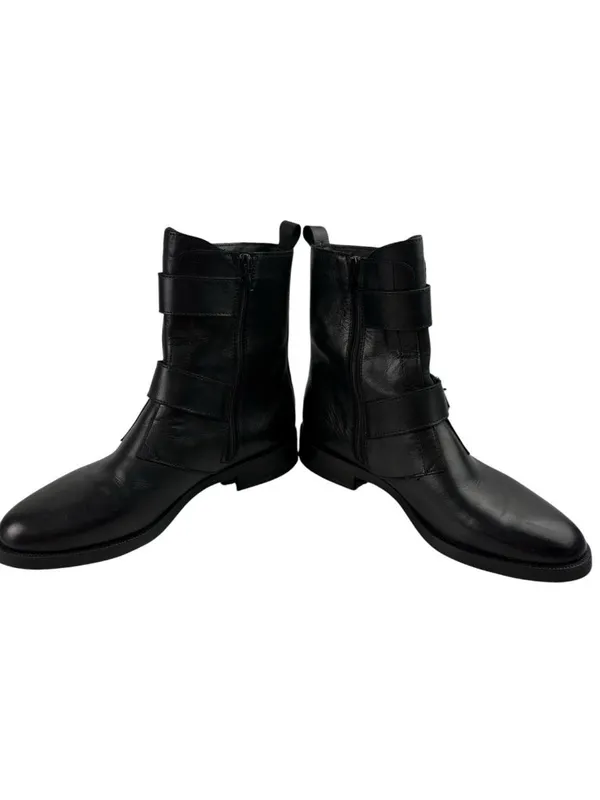 *Emanuel Crasto Womens Brown Italian Leather Moto Biker Buckle Classic Boots 40 - Image 8