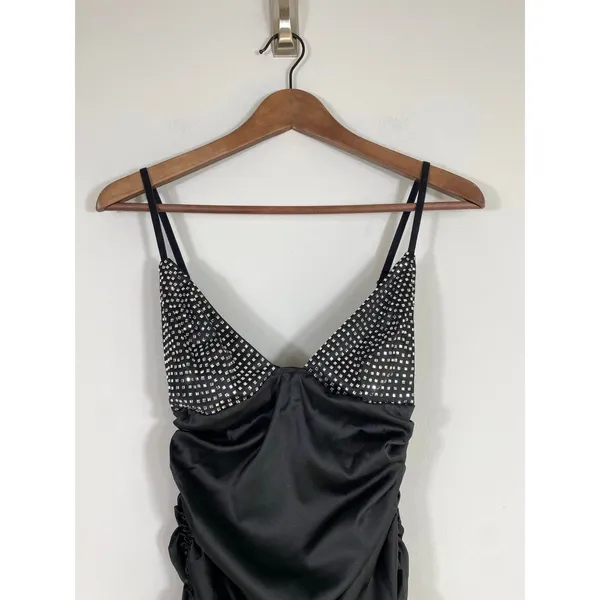 For Love & Lemons Black Ruched Mini Dress with Rhinestone Bodice – Size Small - Image 4