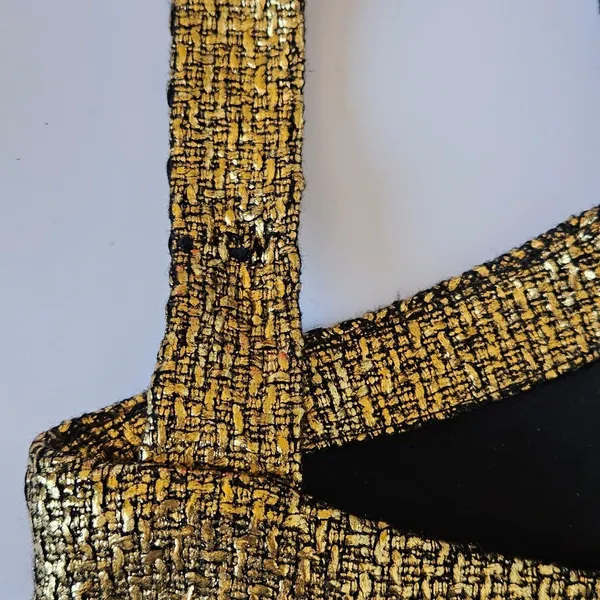 Mestiza New York Jody Metallic Gold Tweed‎ Square Neck Flutter Hem Midi Dress 2 - Image 8