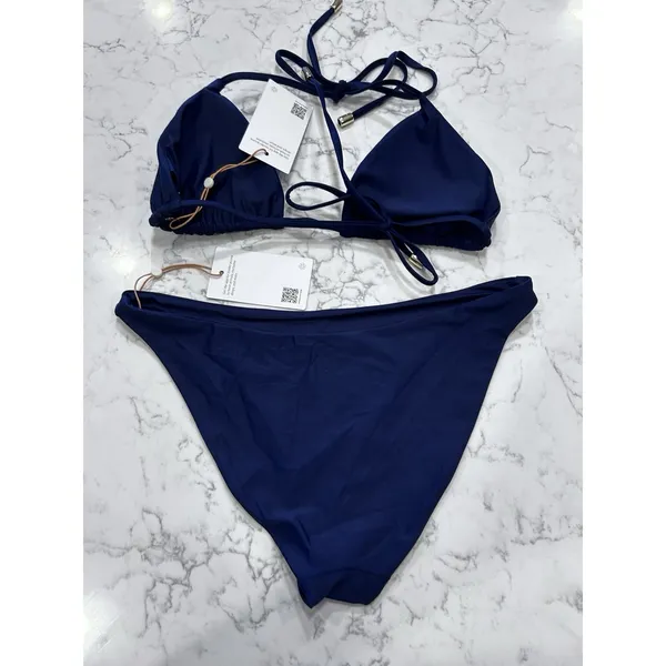 NWT Quince Deep Navy Italian Triangle Bikini Top & Low Rise Bottom Set Small - Image 2
