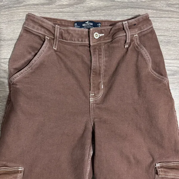 Hollister Ultra High-Rise Dad Jeans‎ Brown Cargo Contrast Stitch 3R W26 L31 - Image 5