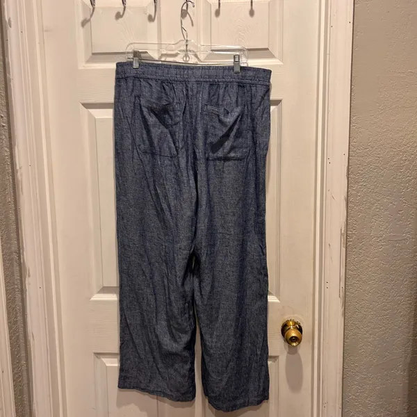 Old‎ Navy Women High Rise Wide Leg Linen Blend Pants Size L Blue Casual Beach - Image 3