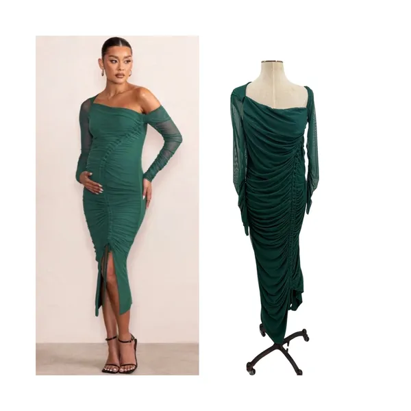 Club L London Sweet‎ Dreams Green Ruched Mesh Maternity Maxi Dress US 10 - Image 2