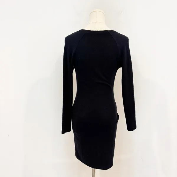 Free People Ginger Dress Size XS Black Cozy Knit Tie Waist‎ V Neck Mini Bodycon - Image 8