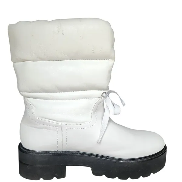 Stuart Weitzman‎ White Leather Platform Lug Sole Gorpcore Boot, 6.5 - Image 3