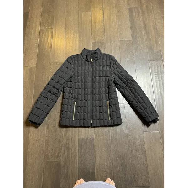 J. Crew Black Quilted Down Zip Up Jacket Coat Women's Size‎ Medium Black Classic - Image 2