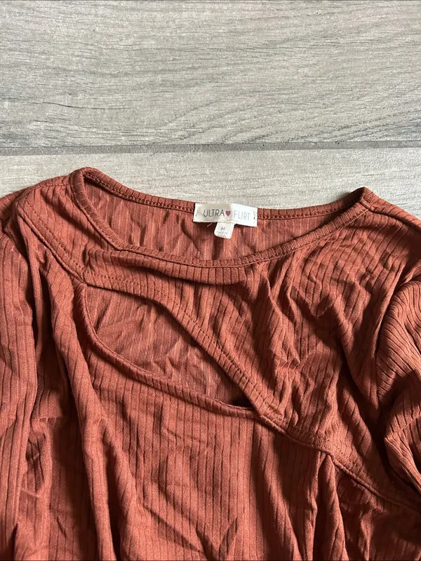 Ultra Flirt Rust Ribbed Long-Sleeve Bodysuit - Image 3