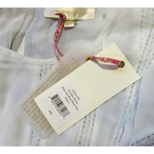 NWT LoveShackFancy Natasha Mini in Bedroom Blue Hand Dye Ruffle Viscose Dress L - Image 8