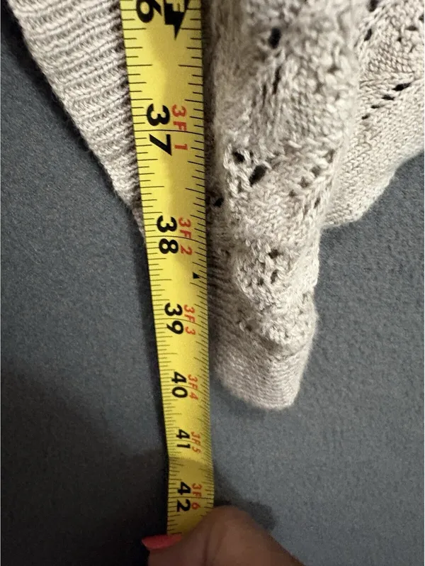 Dressbarn Petite L Beige Crochet Open Front Cardigan - Image 5