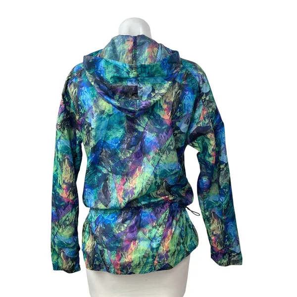 Asics Studio Womens Multicolor Abstract Hoodie Anorak Windbreaker Coat Jacket XS - Image 4