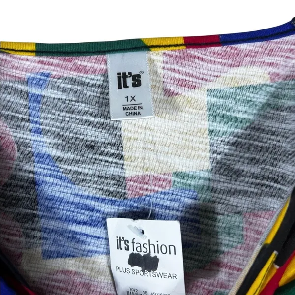 NWT It's Fashion Twist Front Geometric Crop Top Multicolor Retro Puff Size 1X - Image 5