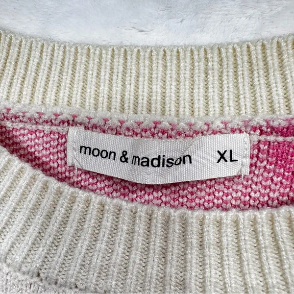 Moon & Madison Y2K Sweater Ivory with Pink Smiley Faces Oversized Soft Cozy XL - Image 5