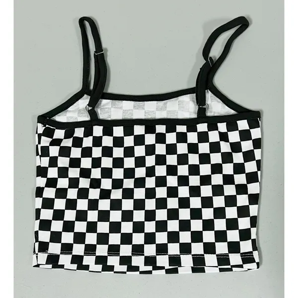 Black White Checkered Print Tank Crop Top Cami Camisole Shirt Tee Size XS 🖤🤍 - Image 2