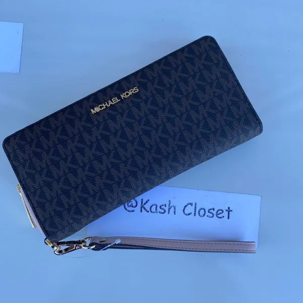 Michael Kors Powder BlushBrown Wristlet Travel Continental Large Wallet - Image 5
